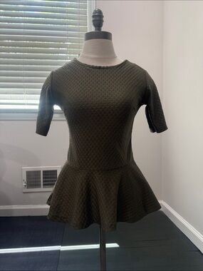 Zara Olive Green Textured Peplum Top